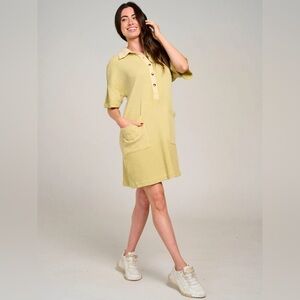 173 BiBi Women’s Short Sleeve Button Up Front Pockets Washed Waffle Mini Dress